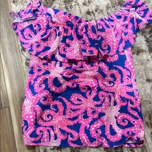 Pink and Blue Off-Shoulder Top